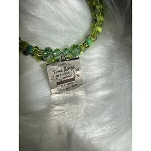 Handmade green beaded wrap‎ bracelet/ gift for unisex/ memory wire bracelet/